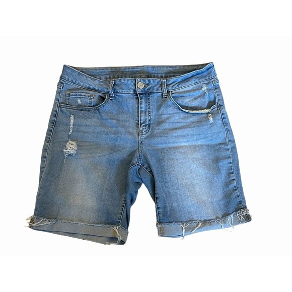 denim bermuda shorts sz 17 stretch roll cuff comfy stretch lightweight distresse - Picture 1 of 6
